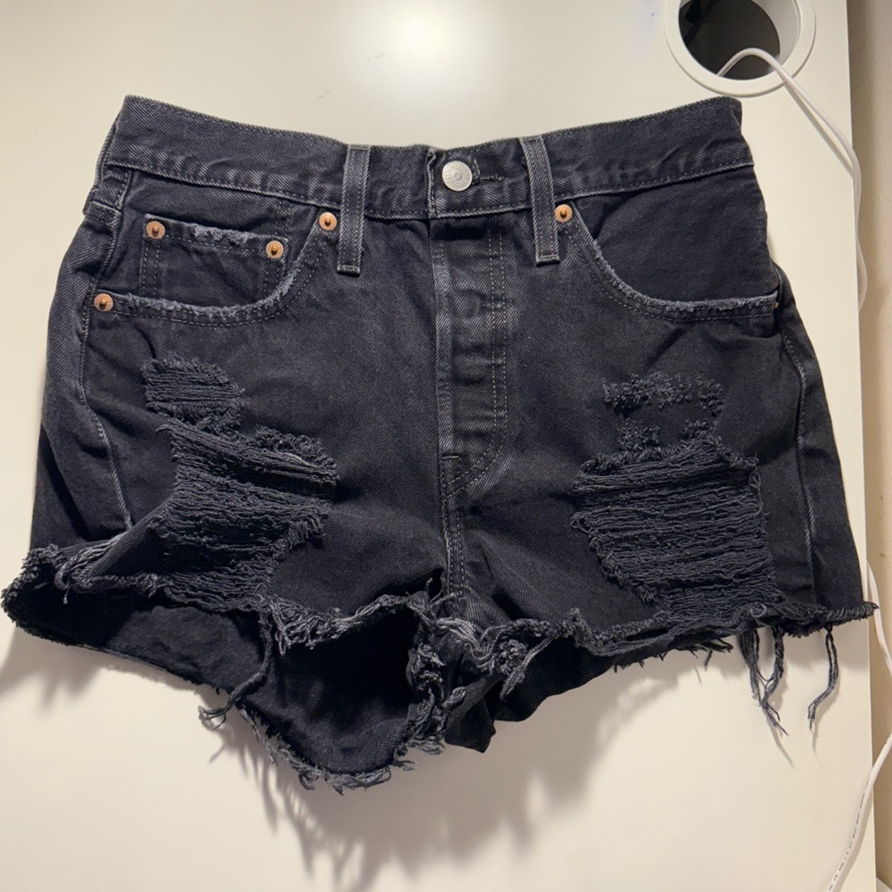Levi’s 501 Distressed Black Denim Shorts